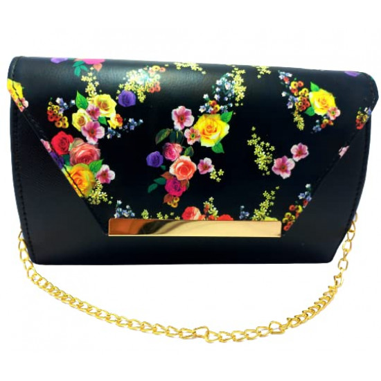 XFashio Women's Stylish Flower Printed Handbag (Black)